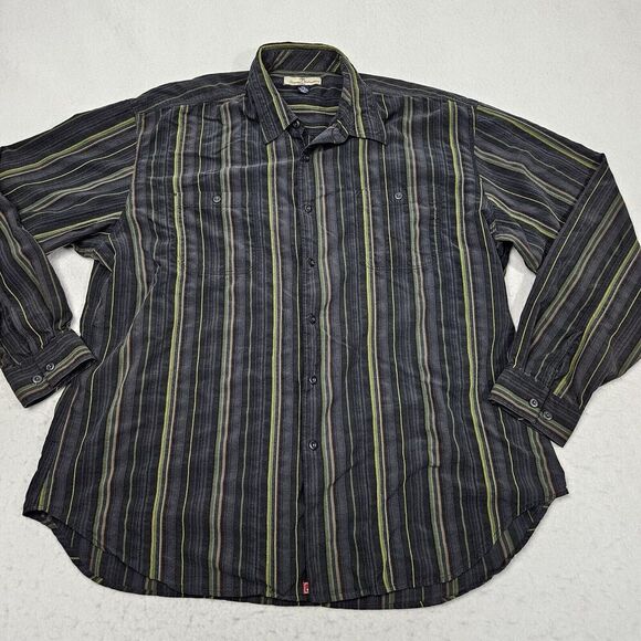 Tommy Bahama Dress Shirt XXL Blue Green Vertical Stripes Double Extra Large Silk - Picture 1 of 8